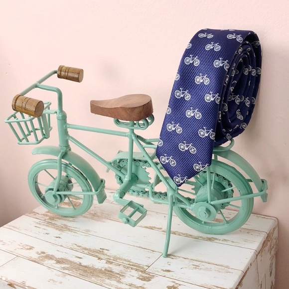 Mens Blue Tie with Bicycle print - Picture 7 of 7